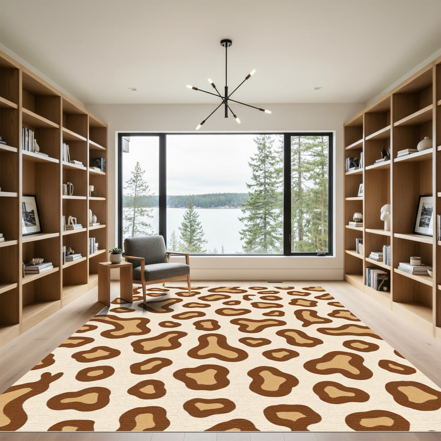 Cream Brown Animal Spots Rug