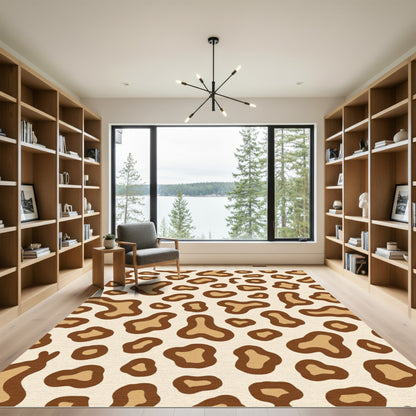 Cream Brown Animal Spots Rug