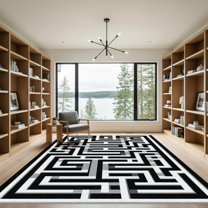 Monochrome Labyrinth Pathways Rug