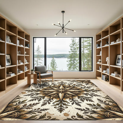 Beige Botanical Star Compass Medallion Rug