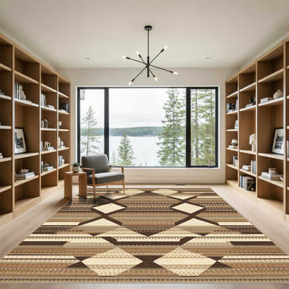 Earthy Geometric Striped Diamond Rug