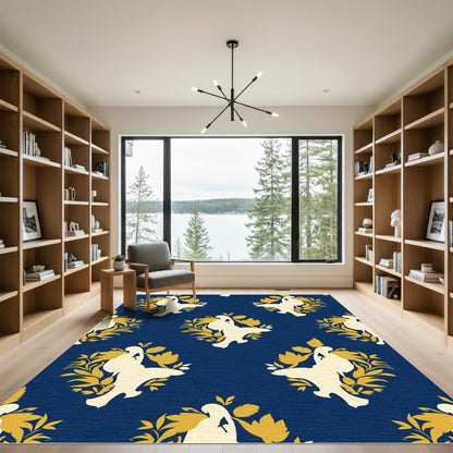 Navy Cream Floral Silhouette medallion Rug