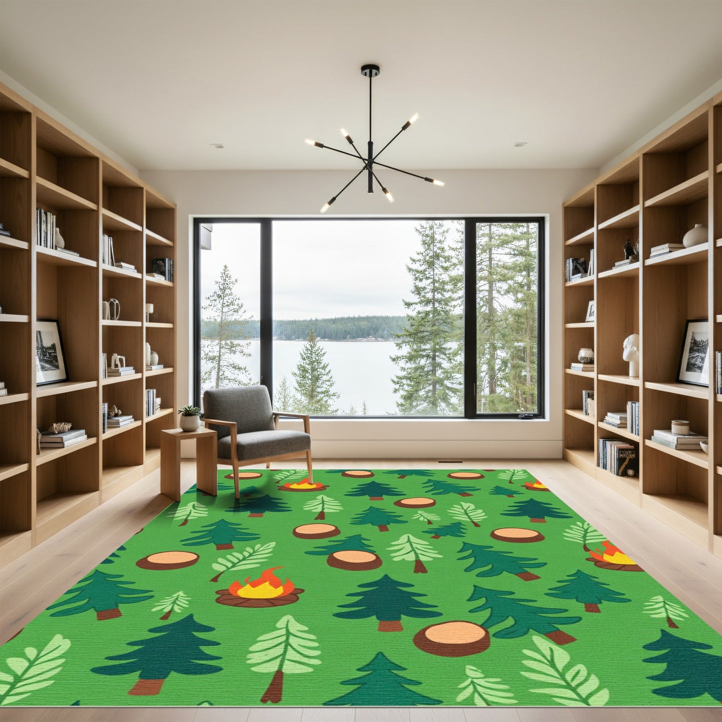 Campfire Forest Tree Woodland Scene Rug