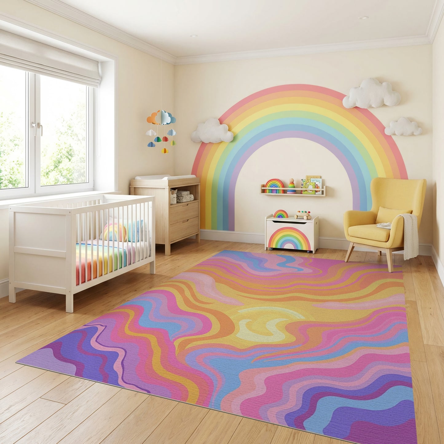 Vibrant Wavy Multicolor Sun Rug