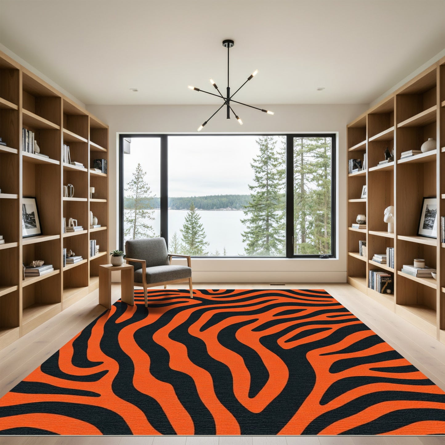 Bold Orange Black Zebra Waves Rug