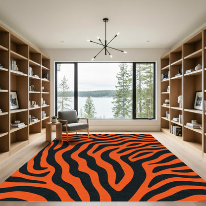 Bold Orange Black Zebra Waves Rug
