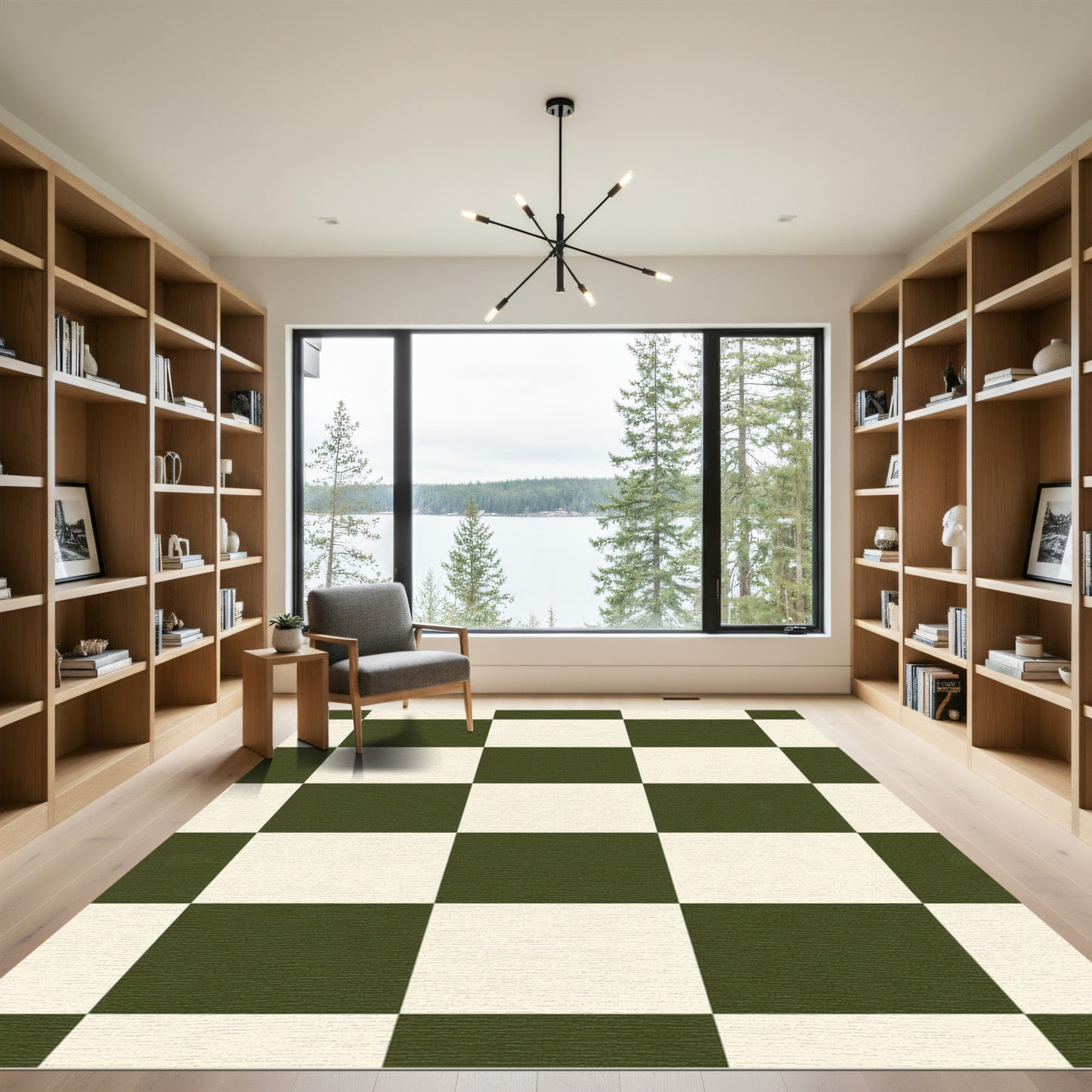Olive Cream Checkerboard Squares Rug