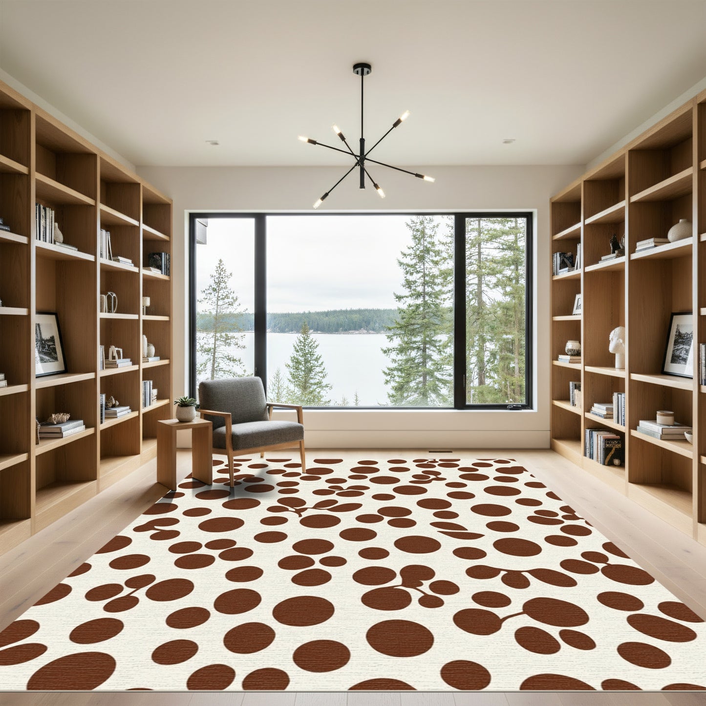 Brown Polka Dot Floral Clusters Rug