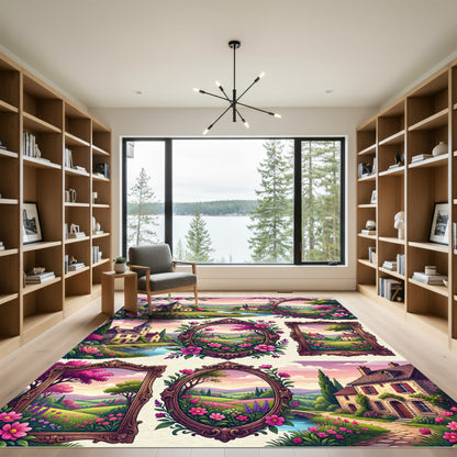 Whimsical Floral French Countryside Landscape Rug