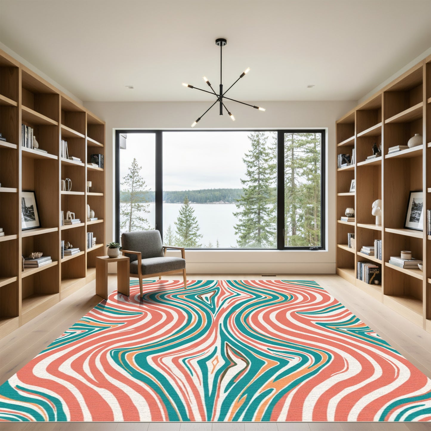 Coral Teal Abstract Organic Swirls Rug