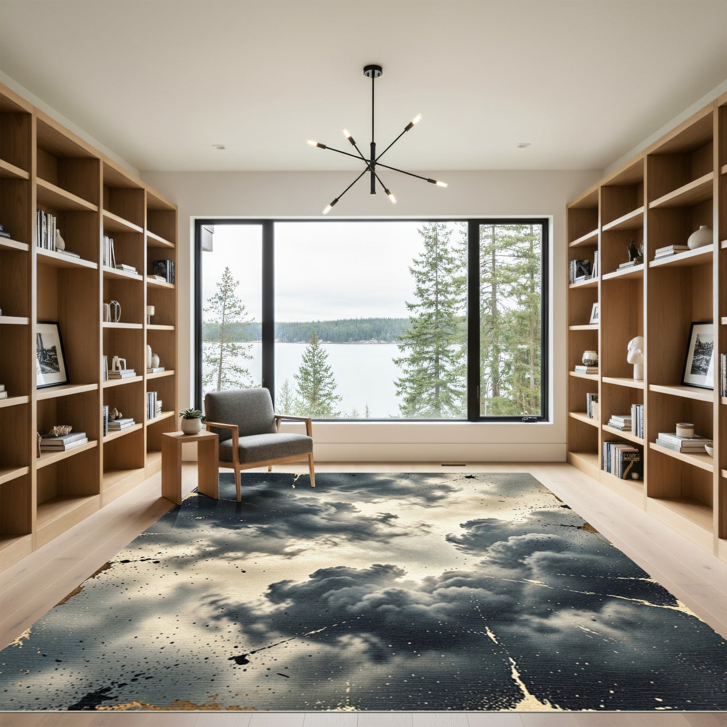 Stormy Sky Textured Gold Artistic Abstract Rug