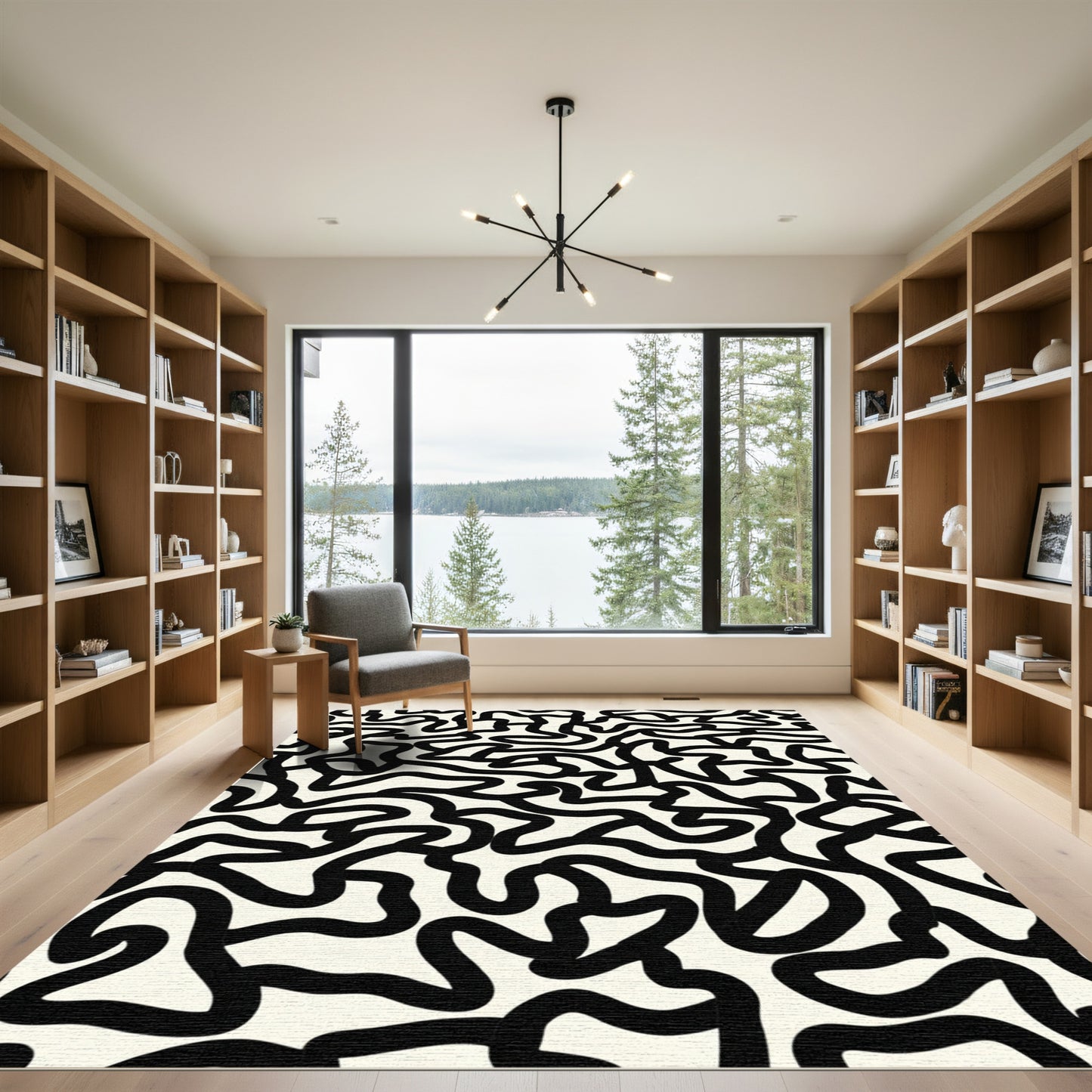 Black White Organic Abstract Flow Rug