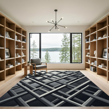Monochromatic Gray Abstract Intersecting Grid Rug