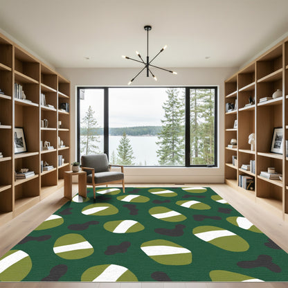Leafy Green White Stripe Organic Shapes Rug