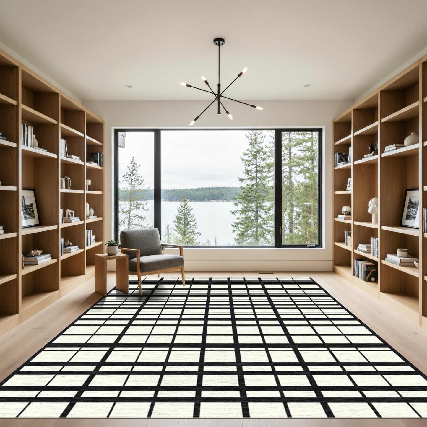 Modern Black Grid Stripe Rug