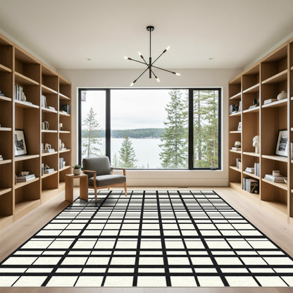 Modern Black Grid Stripe Rug