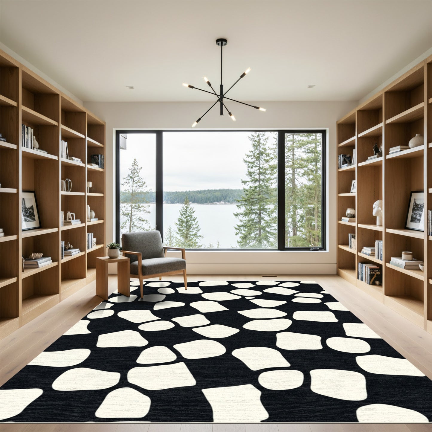 Black White Pebble Scatter Rug