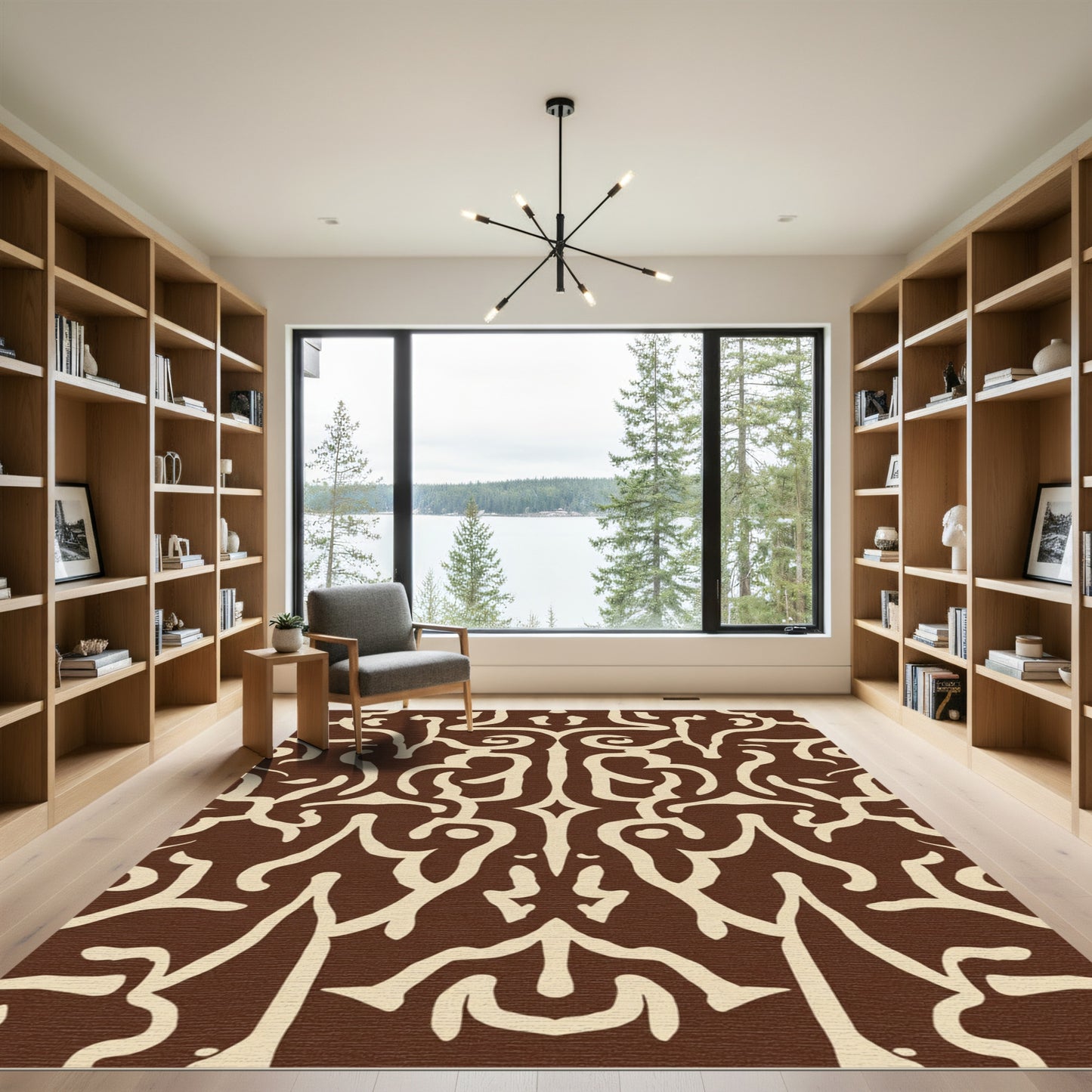 Brown and Cream Organic Scroll Rug