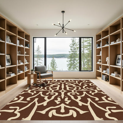 Brown and Cream Organic Scroll Rug