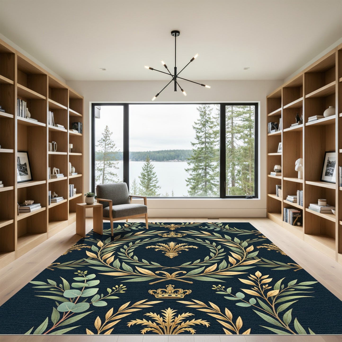 Regal Gold and Emerald Laurel Crown Rug