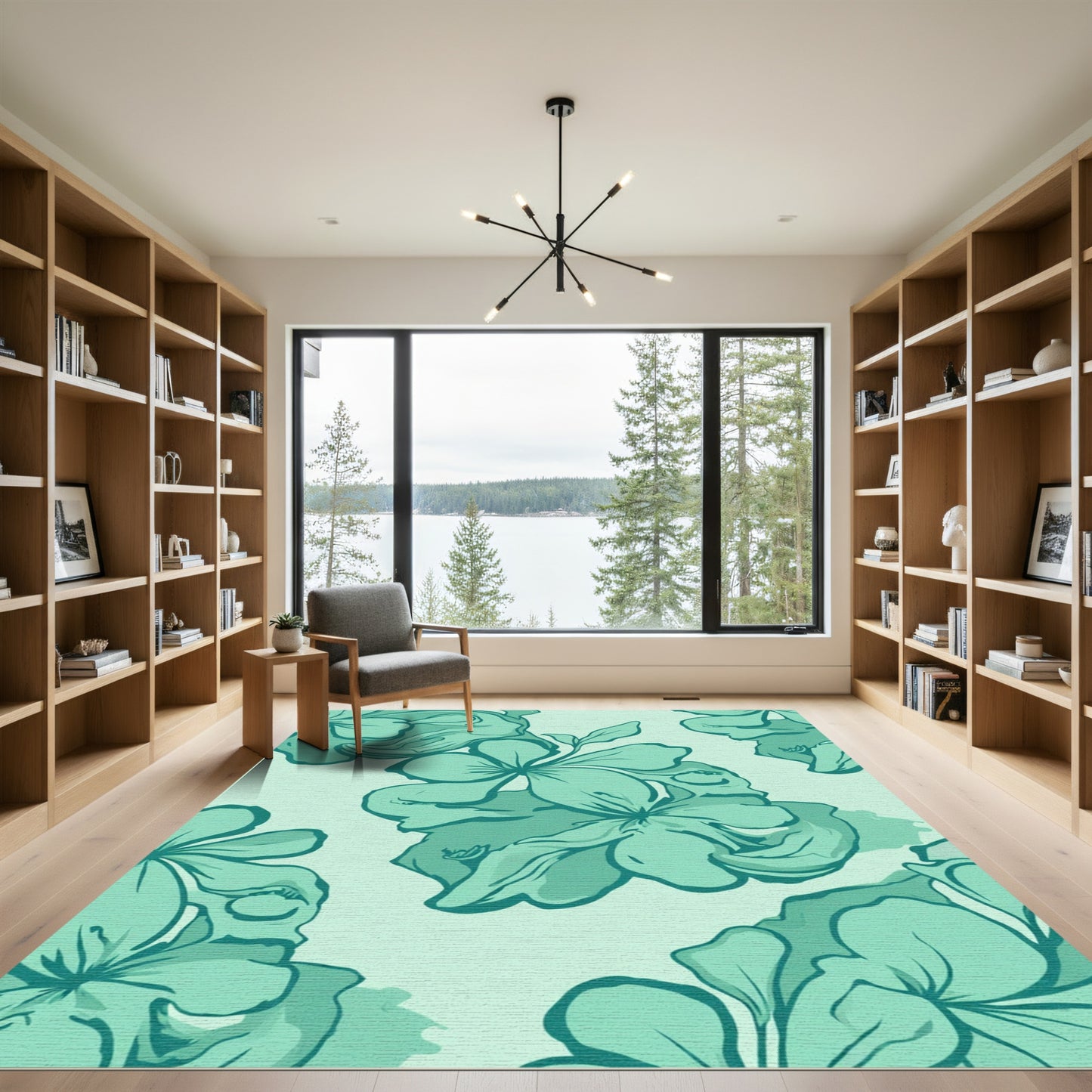 Teal Floral Bloom Pattern Rug