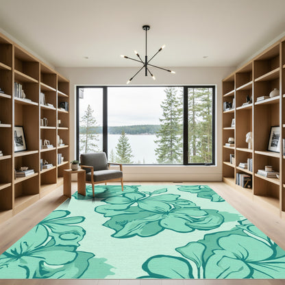 Teal Floral Bloom Pattern Rug