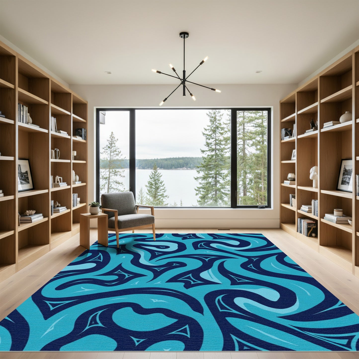 Deep Blue Abstract Swirl Triangles Rug
