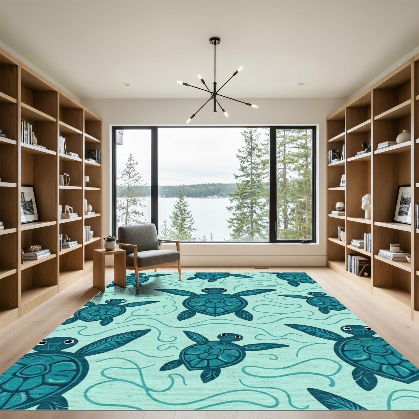 Teal Sea Turtle Waves Rug