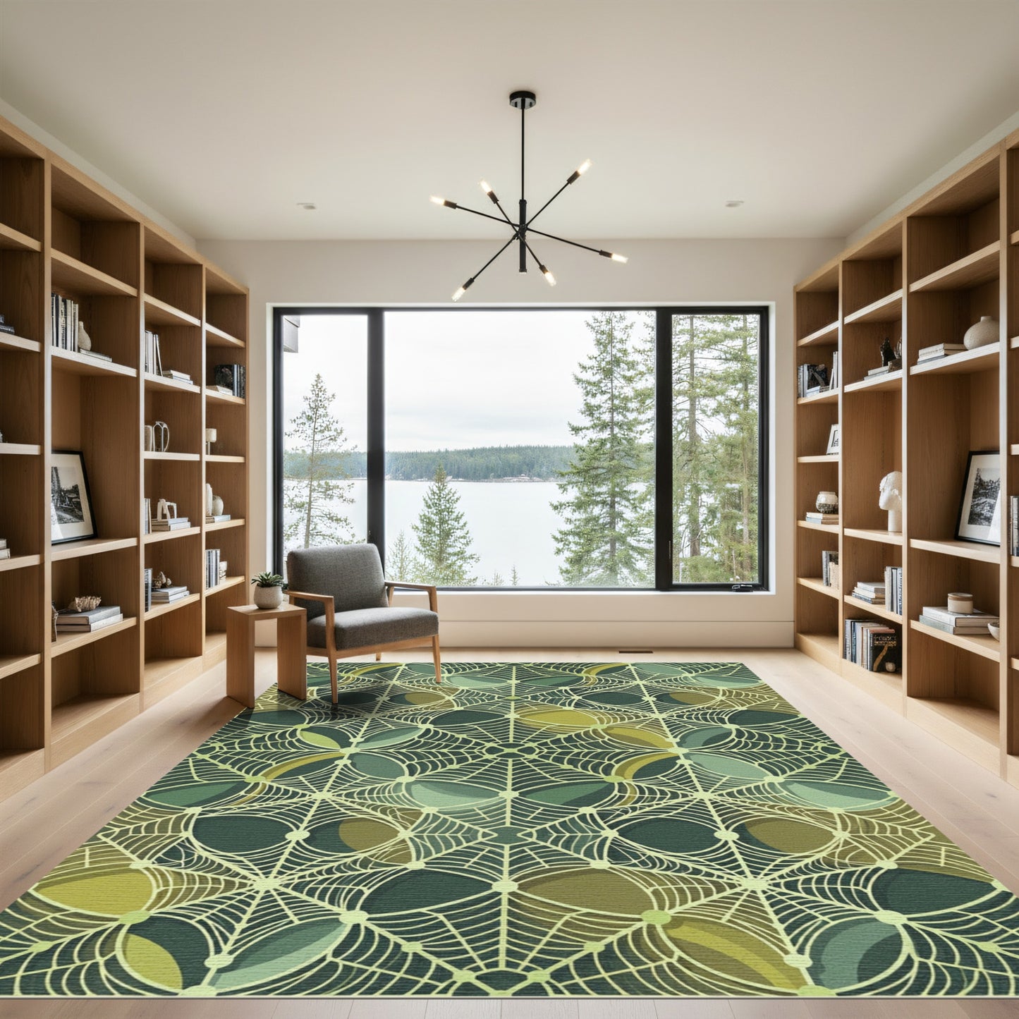 Sage Geometric Spider Web Tile Rug