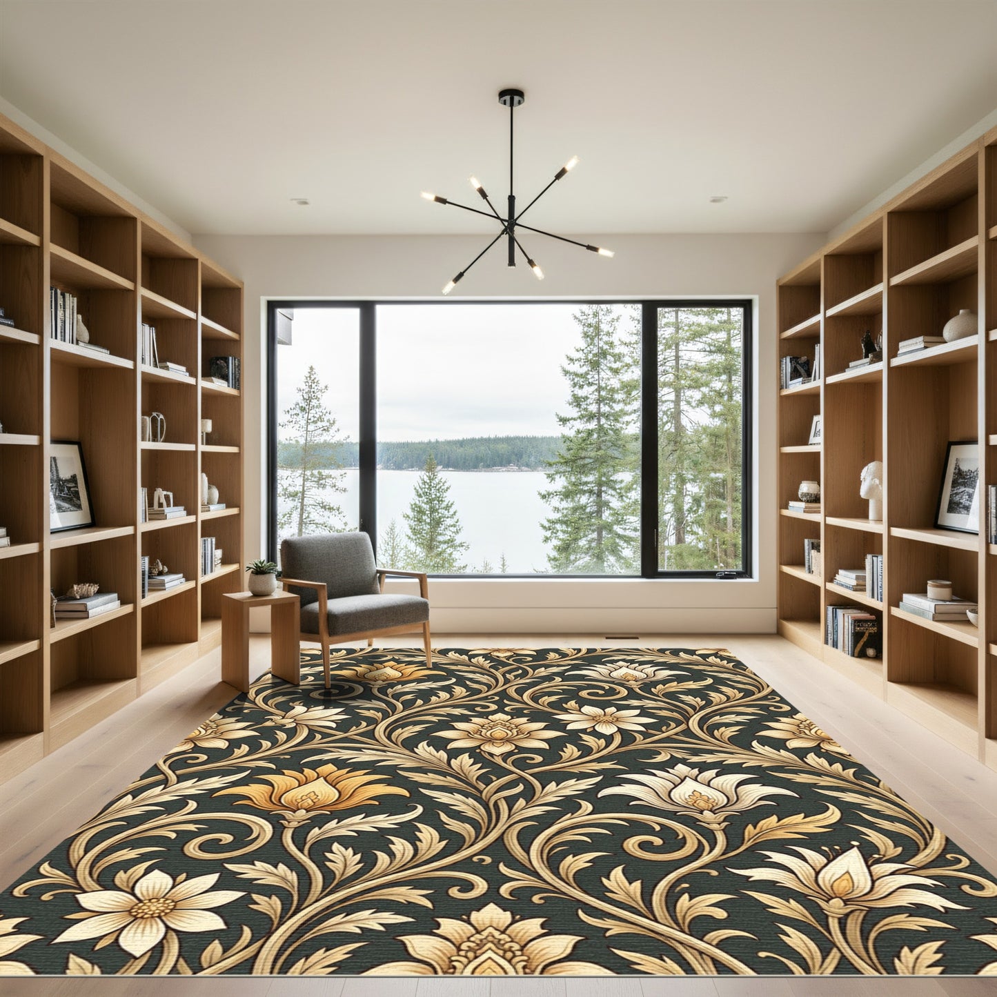 Gold Floral Scroll Work Rug