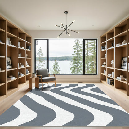 Grey White Wavy Stripe Accent Rug