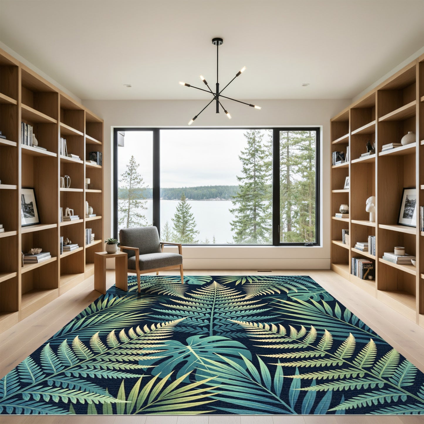 Teal Emerald Fern Leaf Pattern Rug
