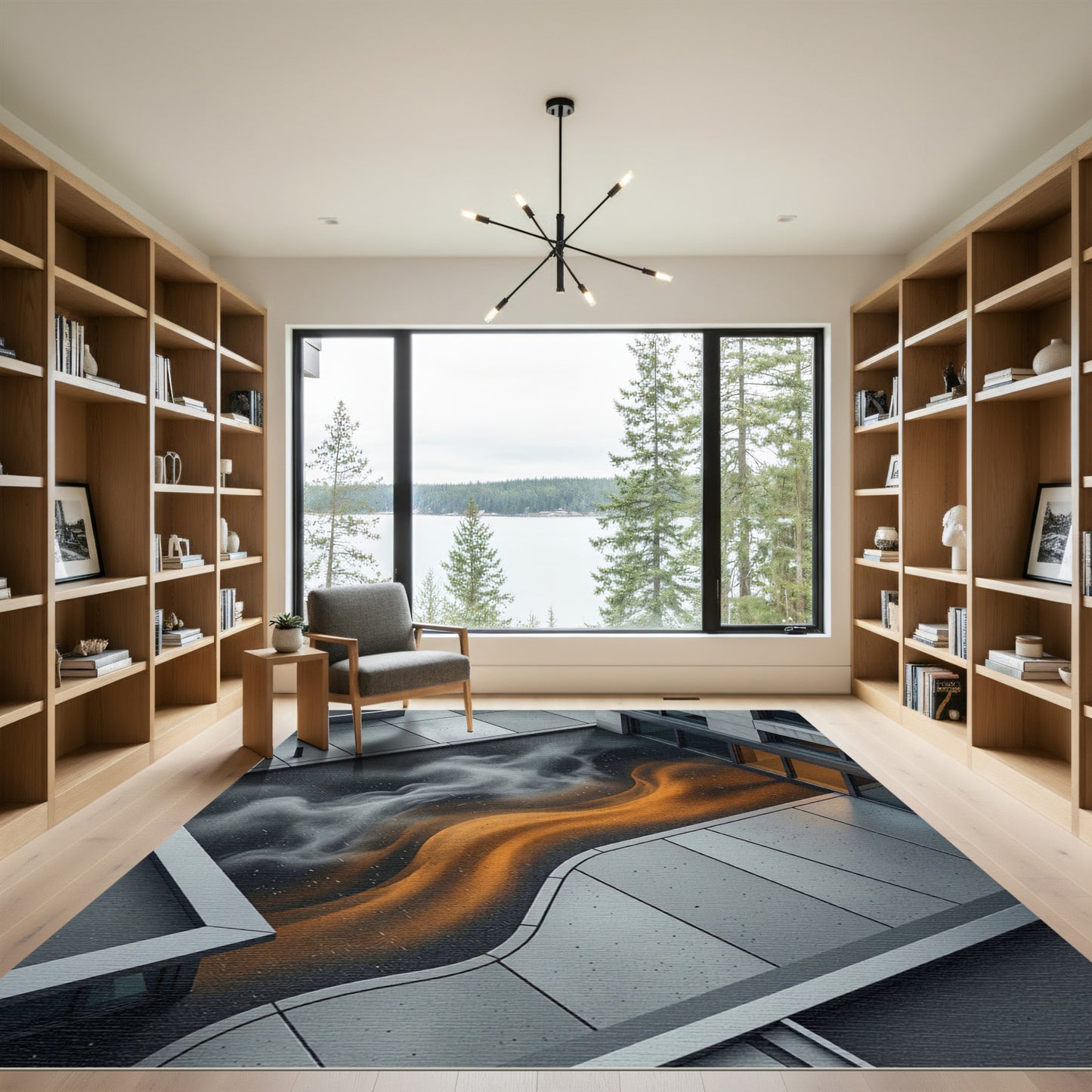 Orange Swirl Smoke Texture Rug