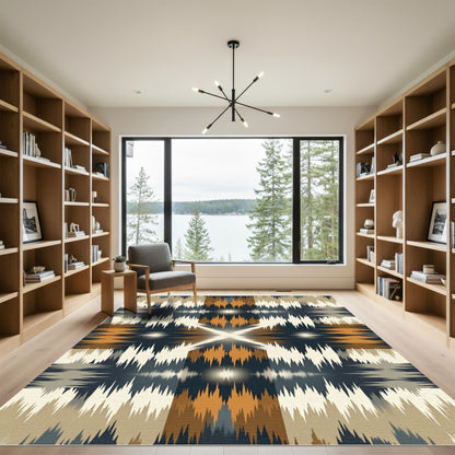 Earthy Ochre Geometric Fringe Rug