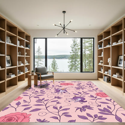 Lavender Unicorn Rose Vine Enchantment Rug