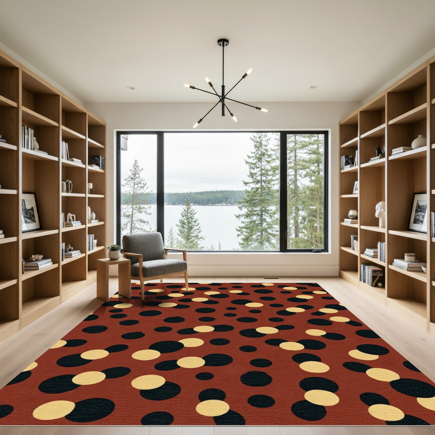 Golden Black Circles Scatter Rug