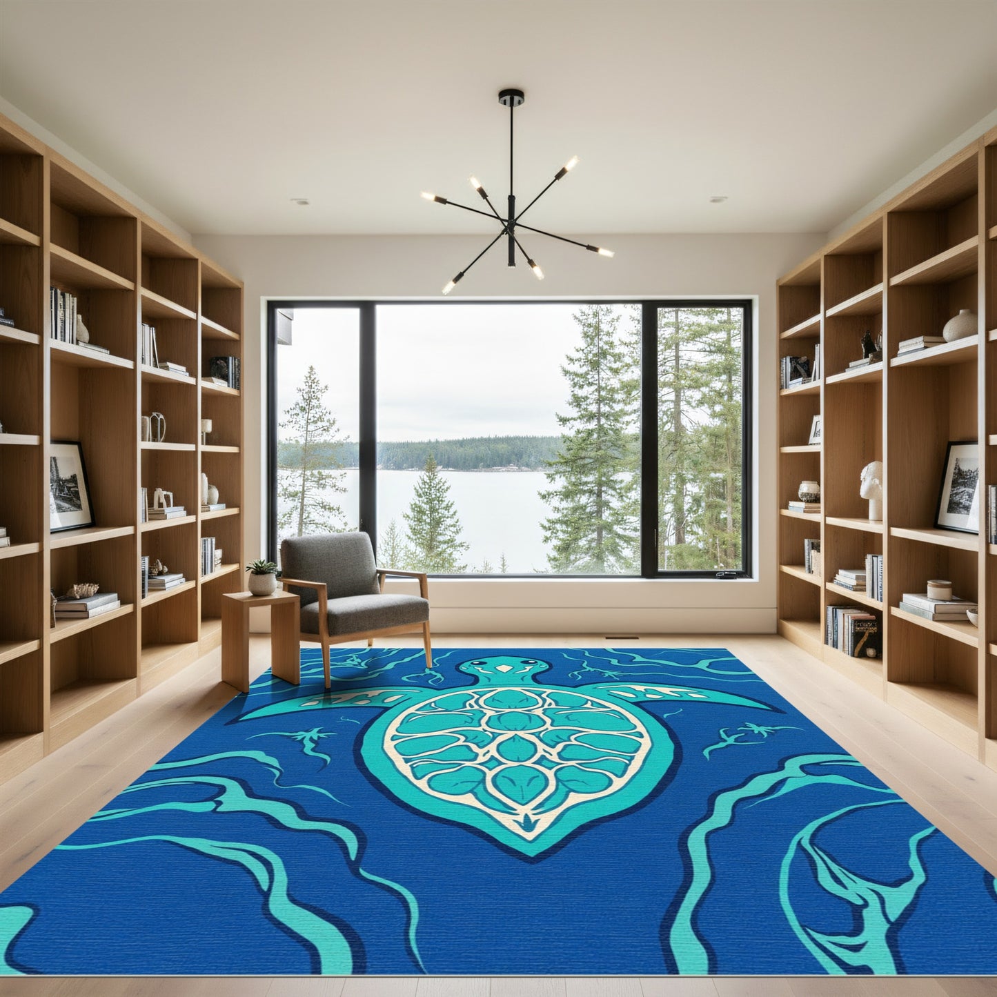 Coastal Sea Turtle Abstract Ocean Waves Rug