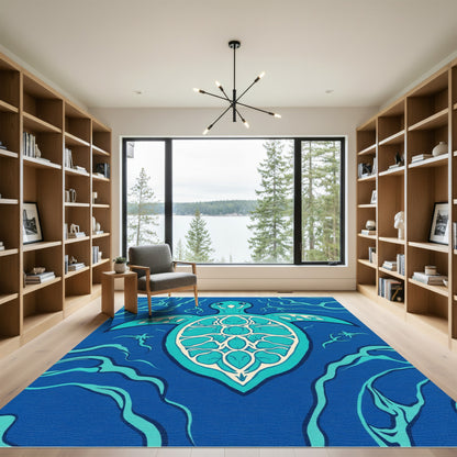 Coastal Sea Turtle Abstract Ocean Waves Rug