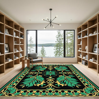 Emerald Golden Art Nouveau Foliage Rug