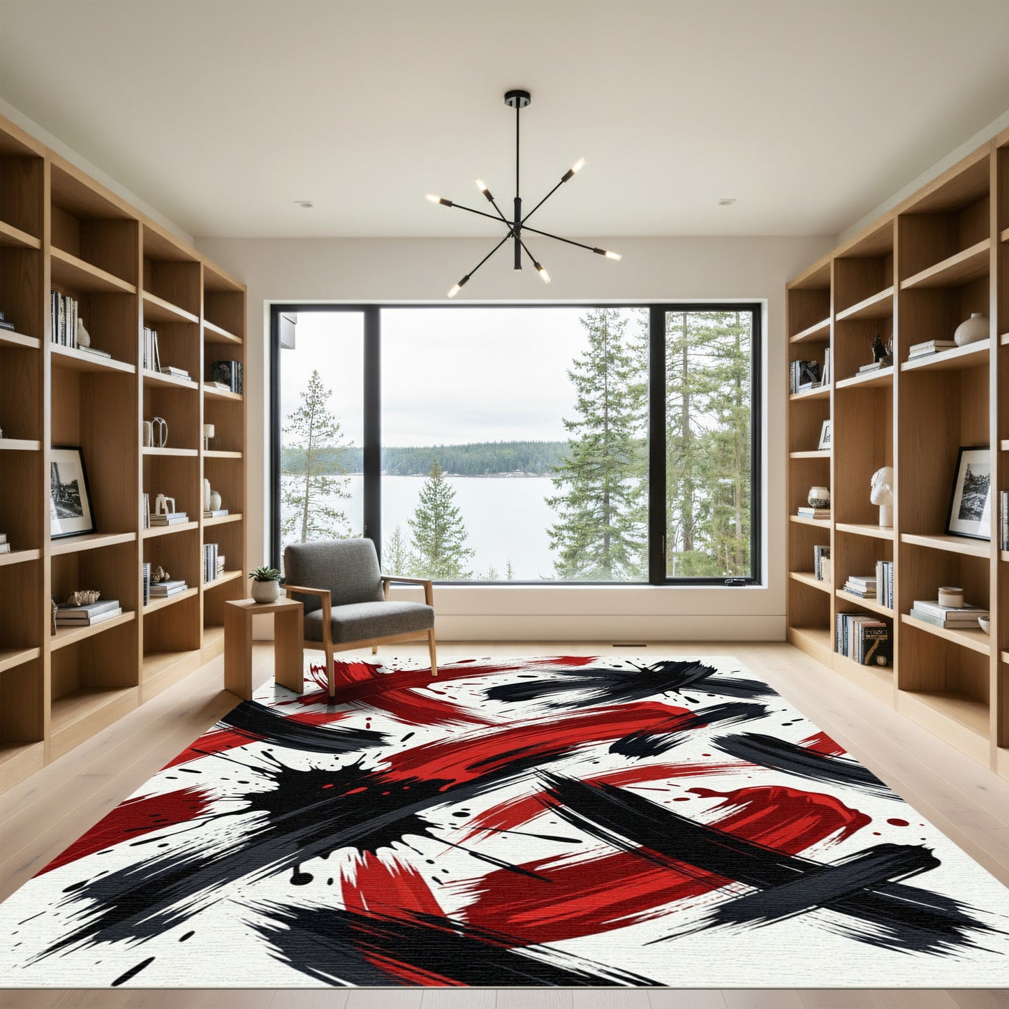Abstract Crimson and Ink Stroke Rug