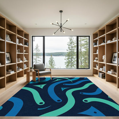 Aqua Blue Fluid Curve Shapes Rug