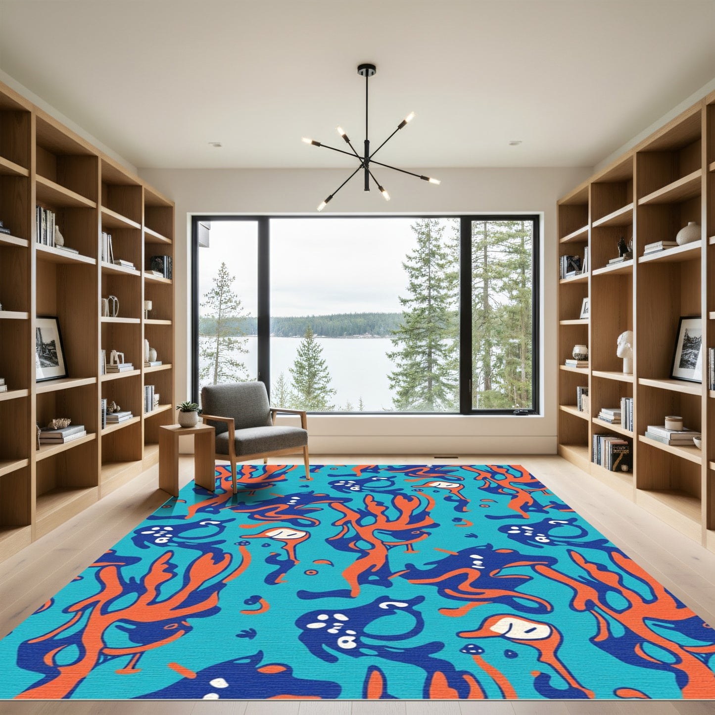 Oceanic Blue Coral Creatures Rug