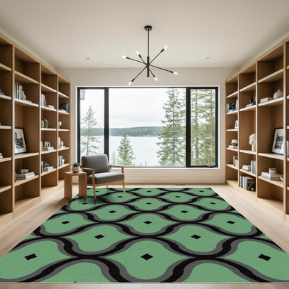 Sage Green Wave Diamond Grid Rug