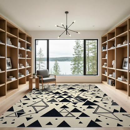 Monochrome Geometric Triangle Abstract Art Rug