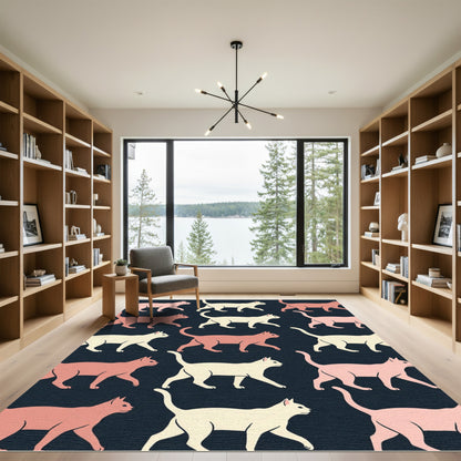 Minimalist Cream and Peach Cat Silhouette Rug
