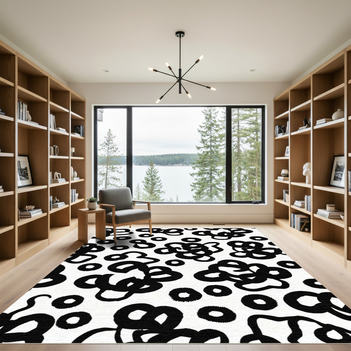 Black Abstract Brushstroke Circles Rug
