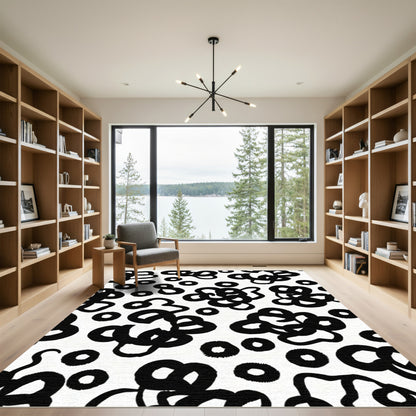Black Abstract Brushstroke Circles Rug