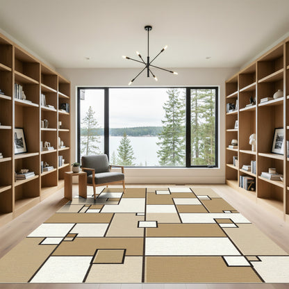 Brown Cream Geometric Rectangular Composition Rug