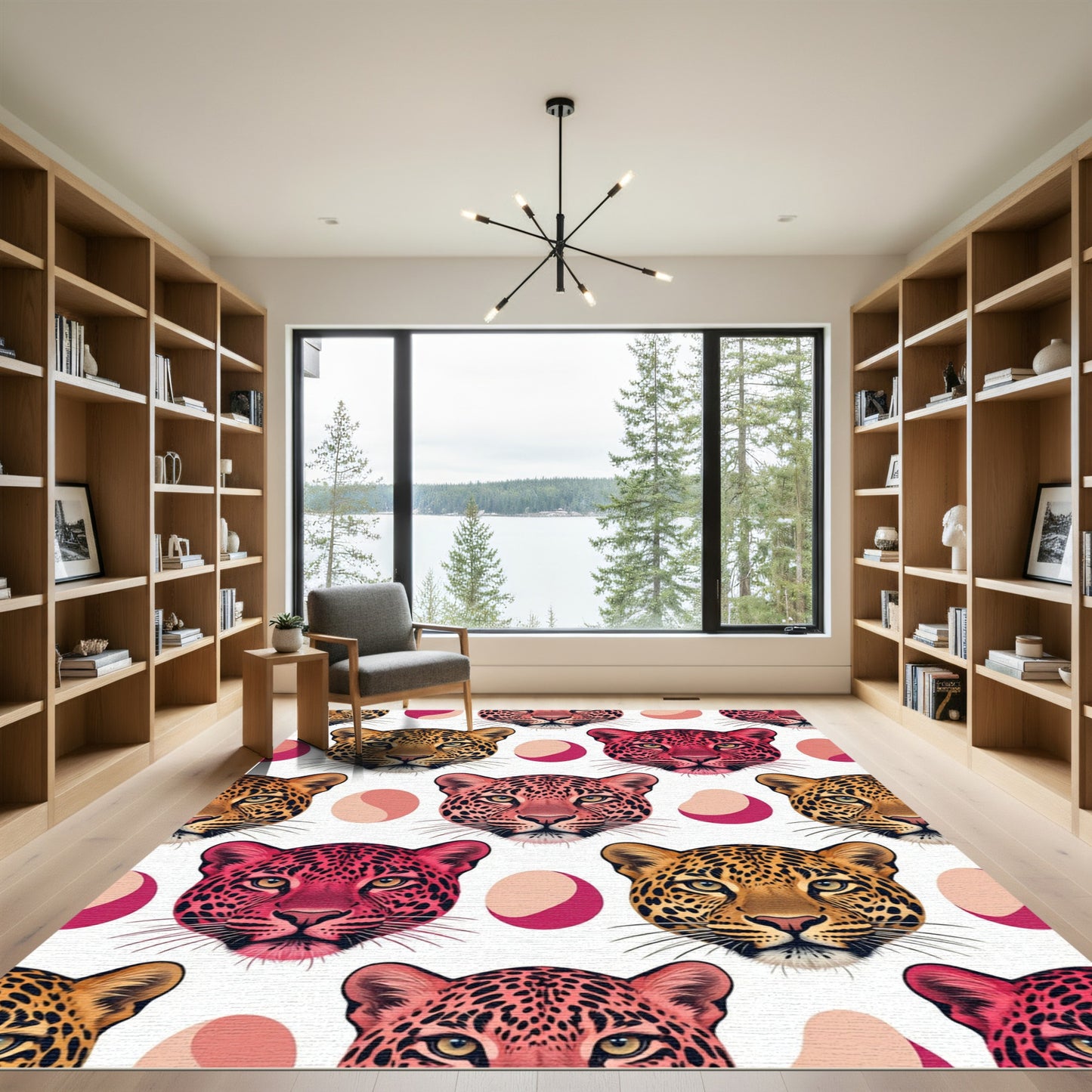 Vibrant Multicolor Leopard Head Mosaic Rug