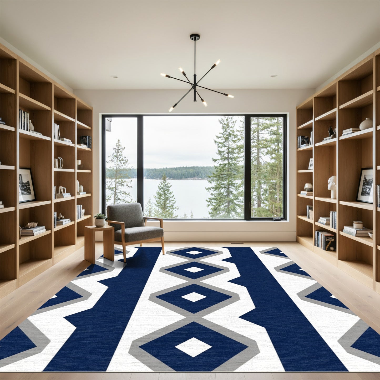 Bold Navy Gray Diamond Stripe Rug